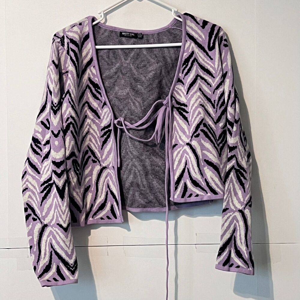 Nasty Gal Womens Cardigan Top Size 10/12 Multicolor Striped Ultrasoft Tie Around